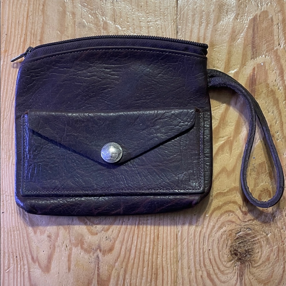 Dark Brown leather wristlet
